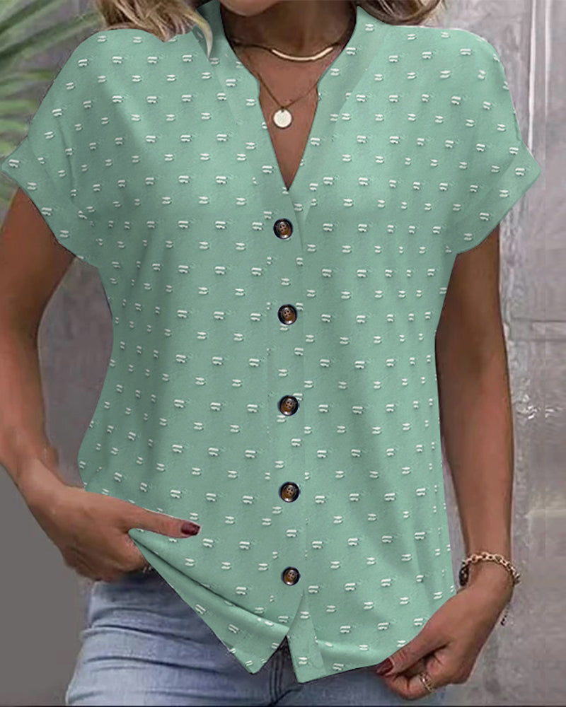 Nariya | Textured Button Up Short Sleeve Blouse