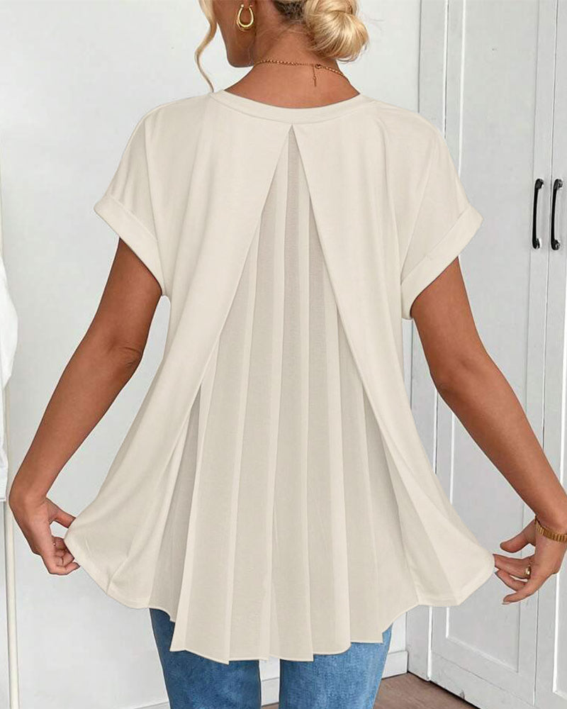 Liyanna - Patchwork V Neck Short Sleeve T Shirt