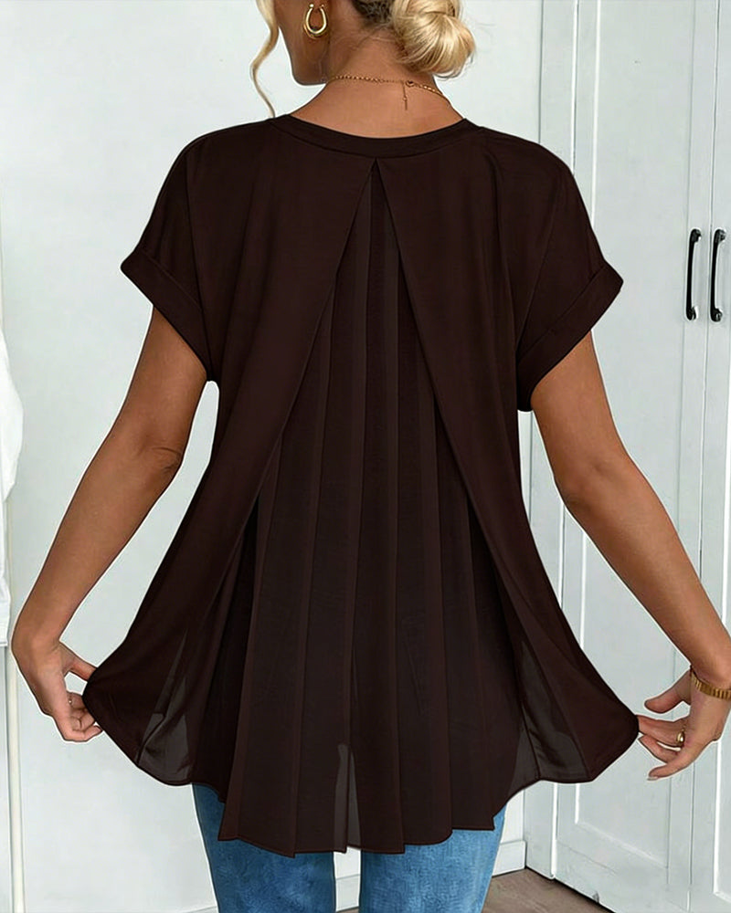 Liyanna - Patchwork V Neck Short Sleeve T Shirt
