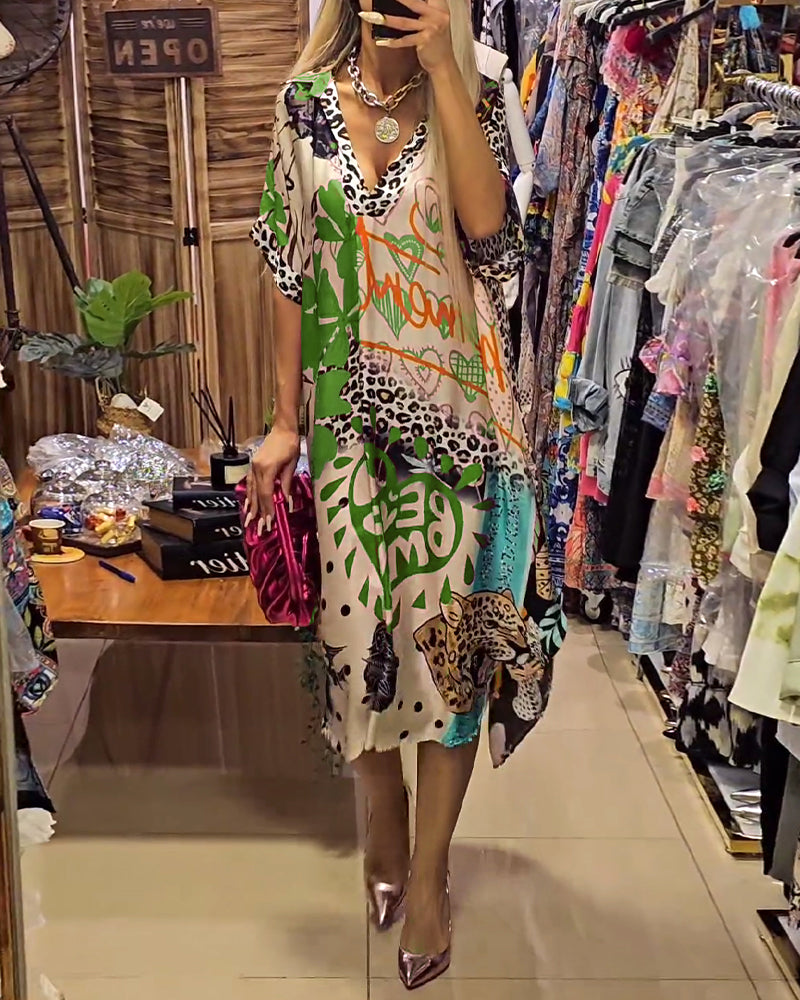 Marianna | Kaftan Dress Multicolour V-Neck Print