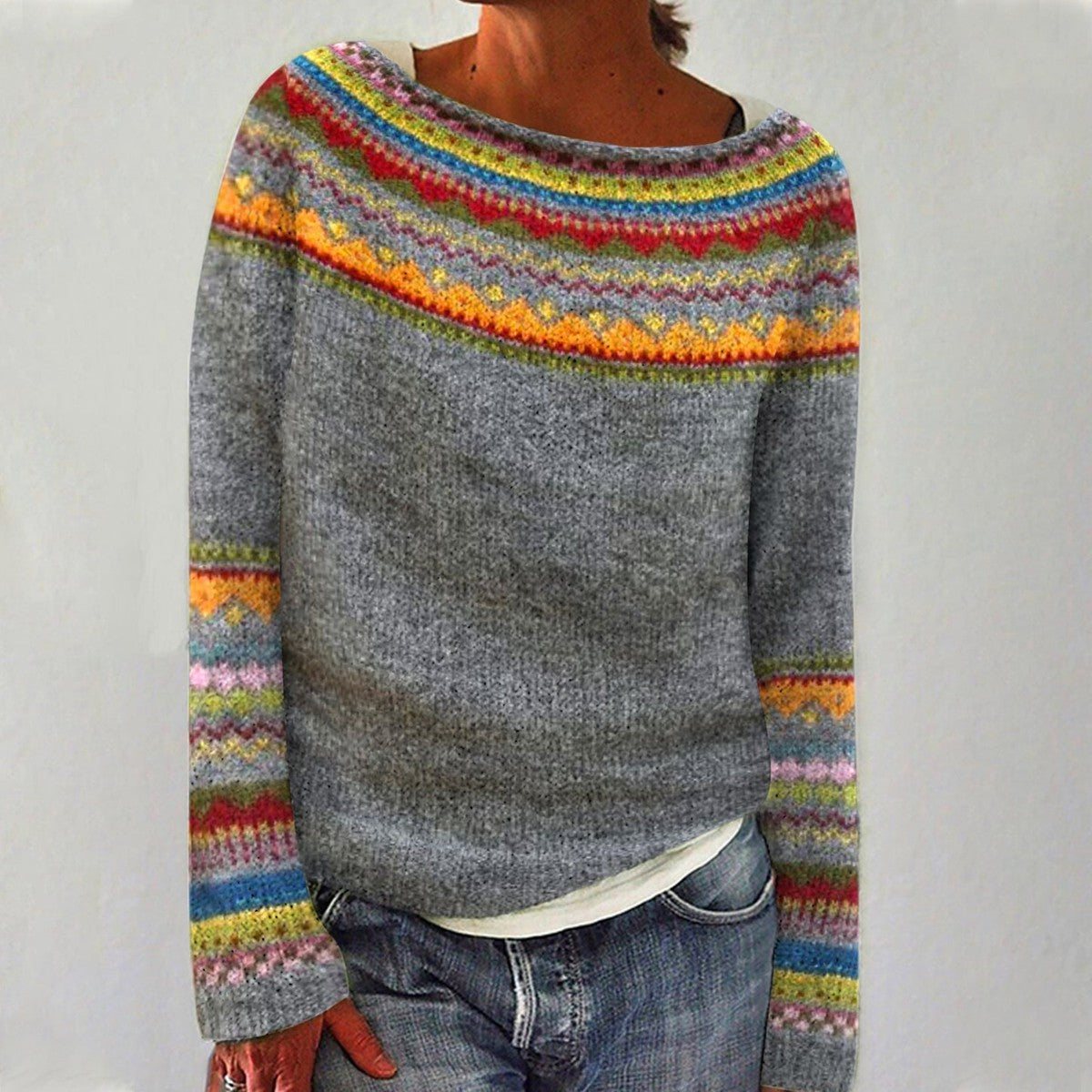 Svenja | Knit Jumper with Patterned Yoke and Long Sleeves