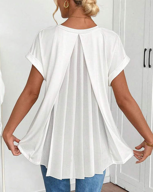 Liyanna - Patchwork V Neck Short Sleeve T Shirt