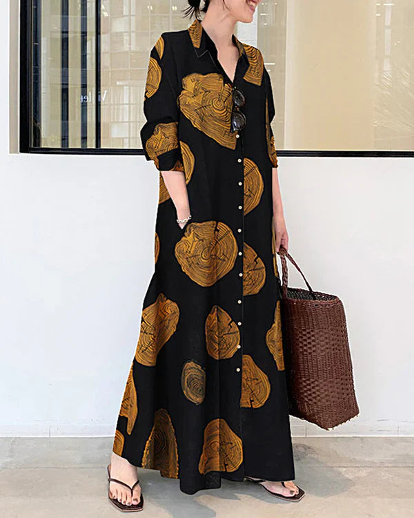 Poleska  | Printed Button Front Maxi Shirt Dress