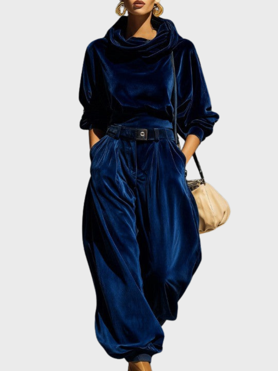 Skaidre | Velvet Cowl Neck Two-Piece Set