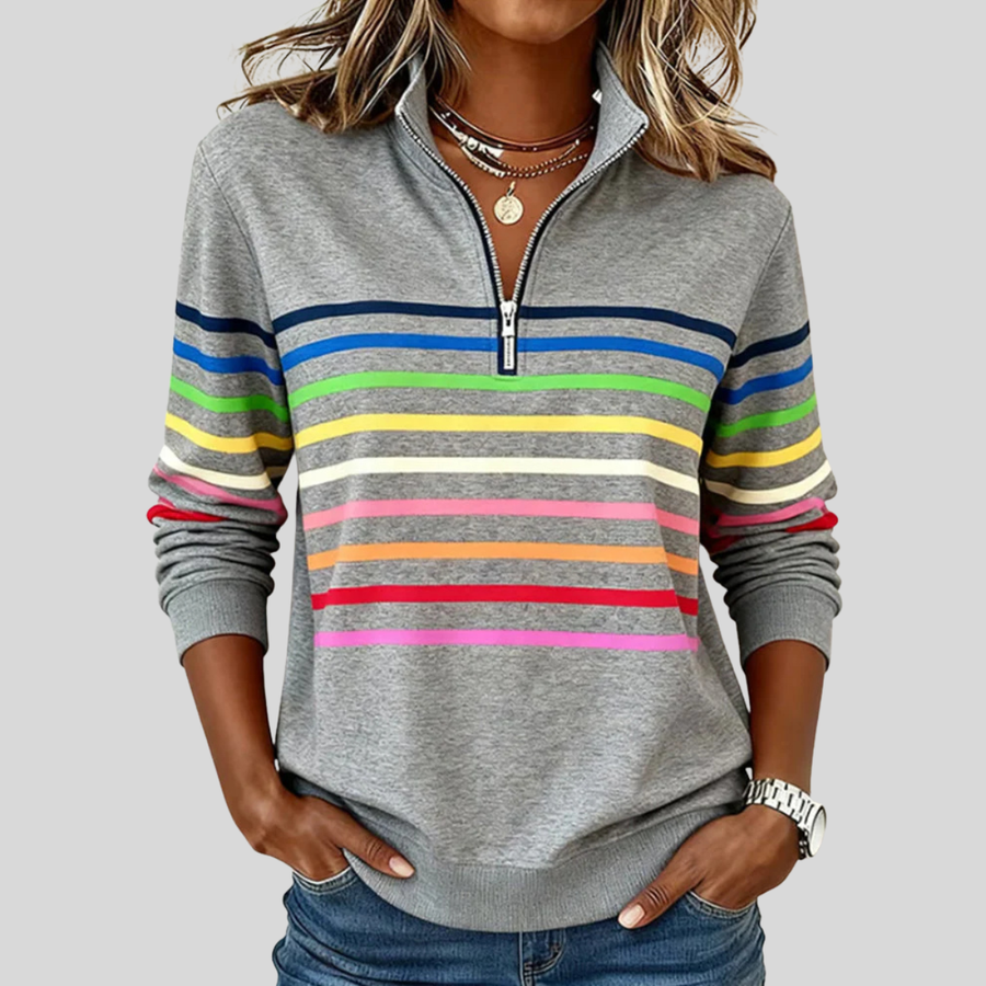 Evelyn | Casual Sweatshirt Long Sleeve Half Zip Striped