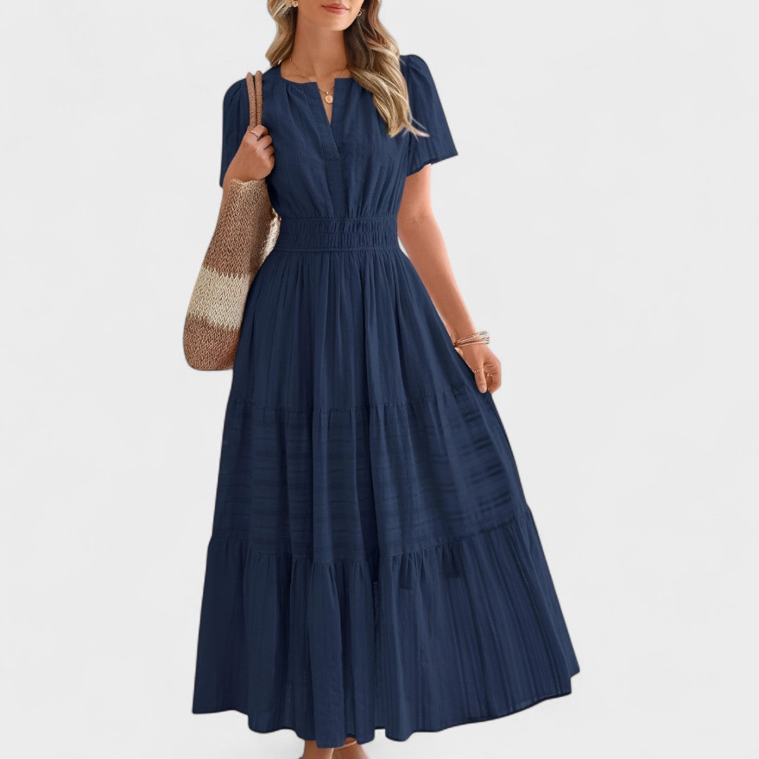 Maura | Black Short Sleeve Shirred Waist Maxi Dress