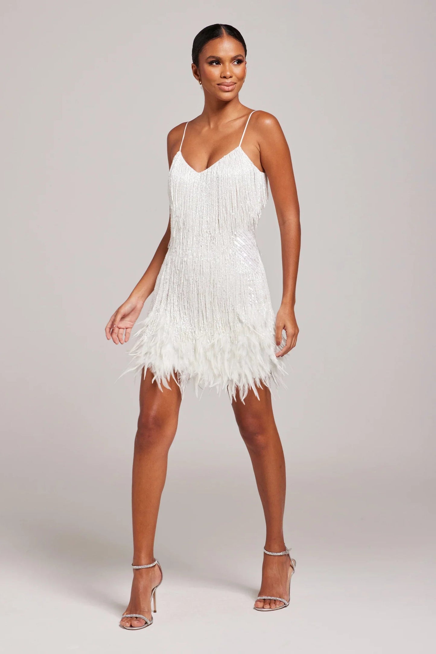 Jemima | Fringe Feather Hem Mini Slip Dress