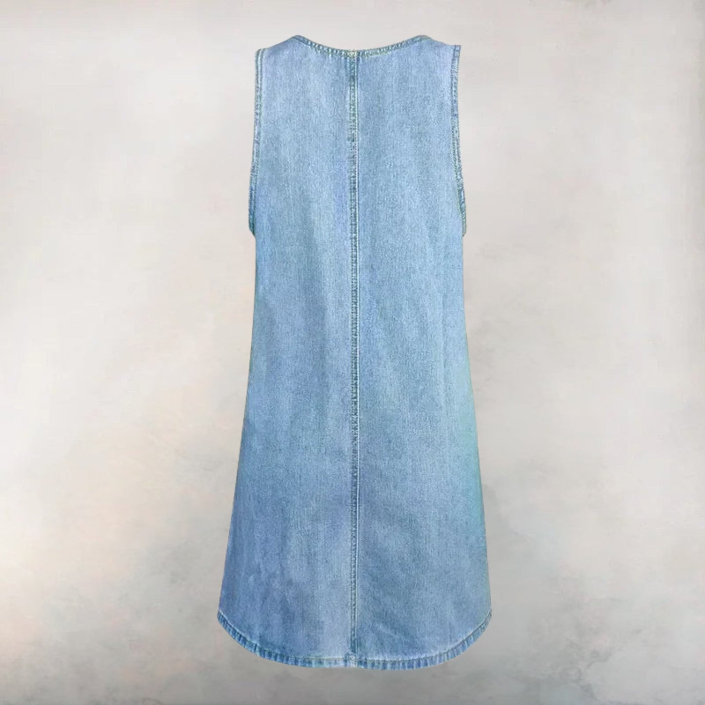 Lucelia | Washed Denim Pinafore Mini Dress Scoop Neck