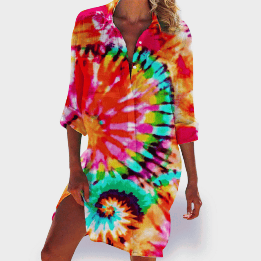 Lizonka | Beach Print Collared Shirt Dress