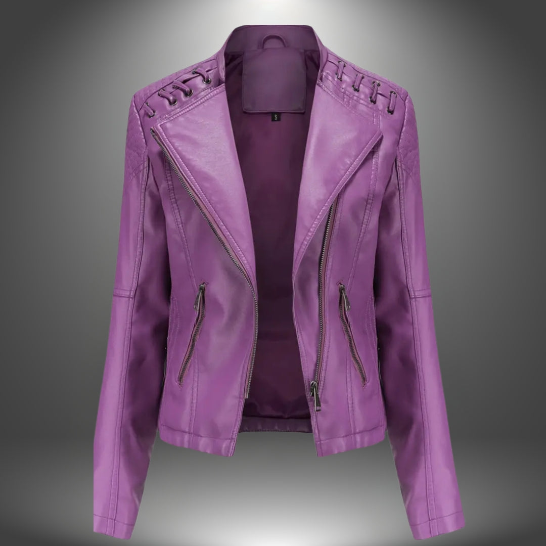 Lilia | Leather Style Biker Jacket With Zips