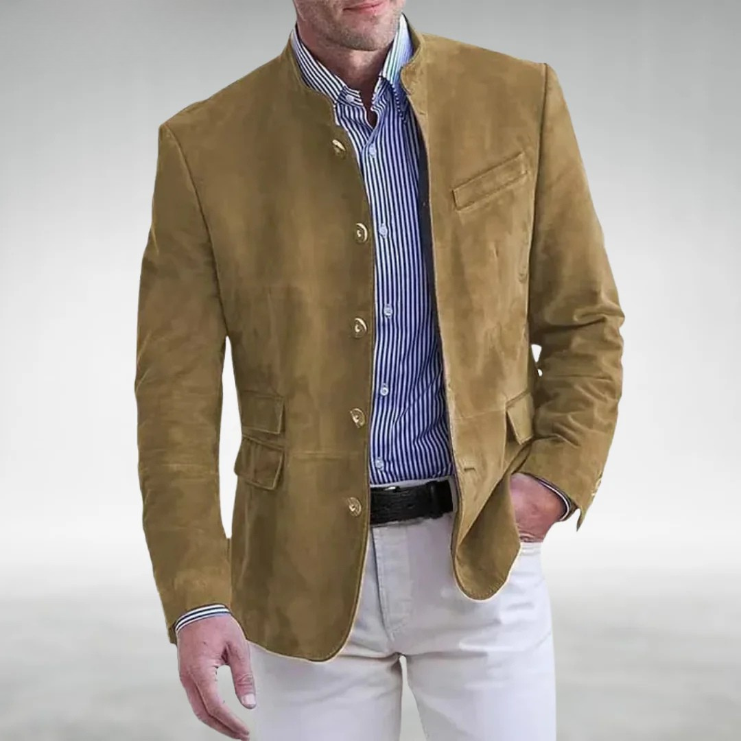 Emmanuel | Suede Stand Collar Mens Blazer