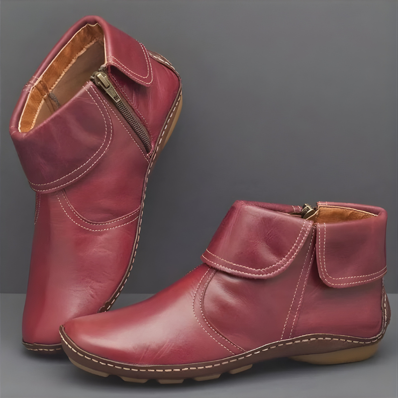 Doorthy | Zip Ankle Boots Fold Collar