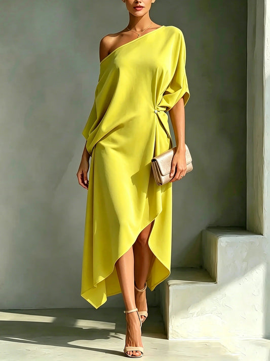 Elonia - Asymmetric Off Shoulder Midi Dress