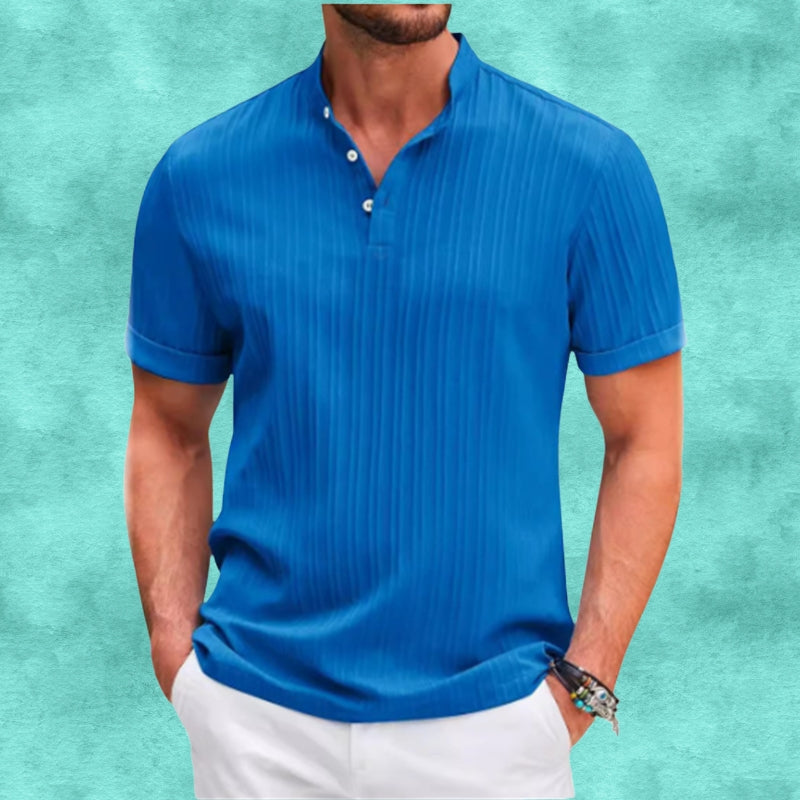 Tomasz | Short Sleeve Ribbed Grandad Collar Shirt