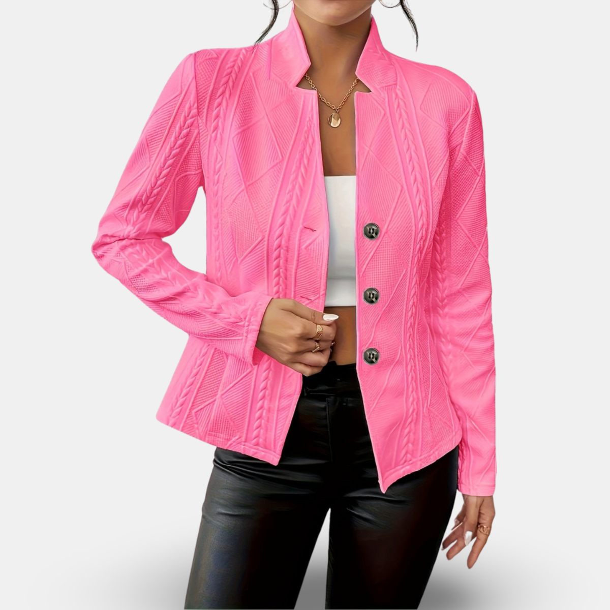 Lynn | Blazer Long Sleeve Textured Button Front