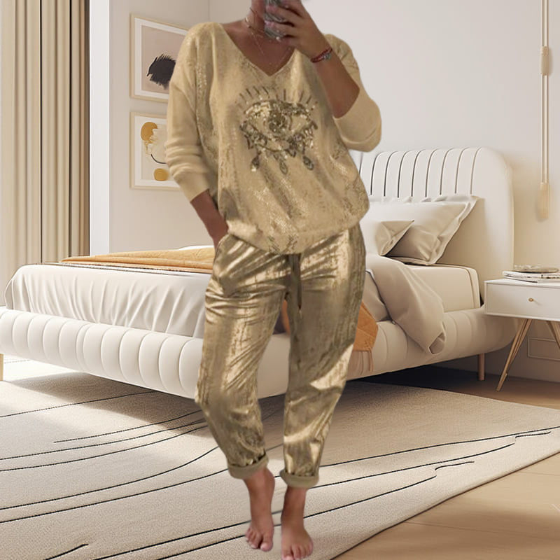 Ashley | Two-Piece Sequin Eye Top and Trousers