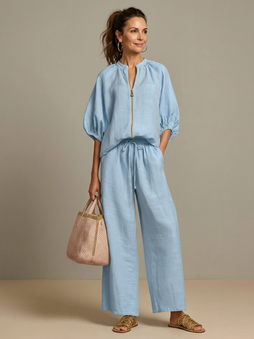 Sharina | Zip Front Wide Leg Trouser Set