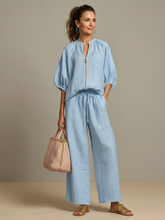 Sharina | Zip Front Wide Leg Trouser Set