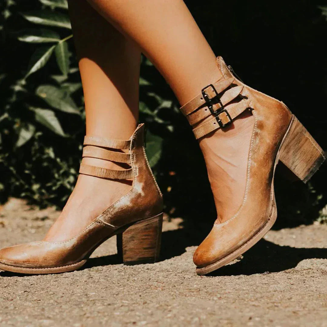 Steffie – Wooden Block Heel Strap Shoes