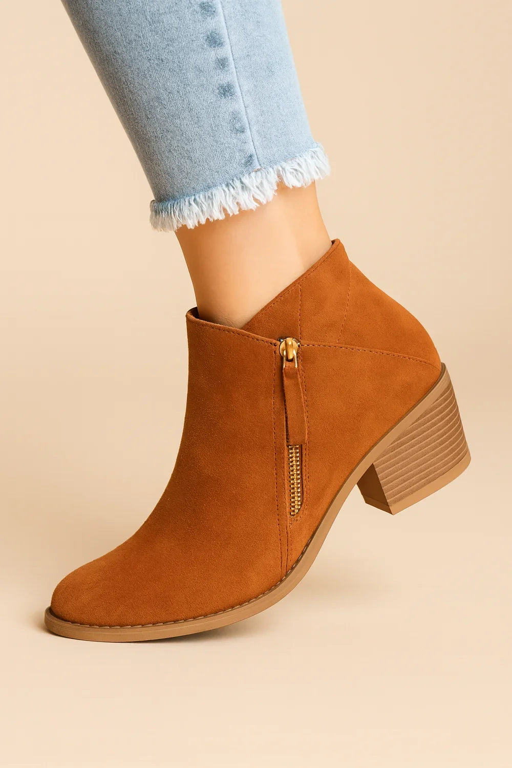Krista | Ankle Boots Side Zip Block Heel Suede-Style
