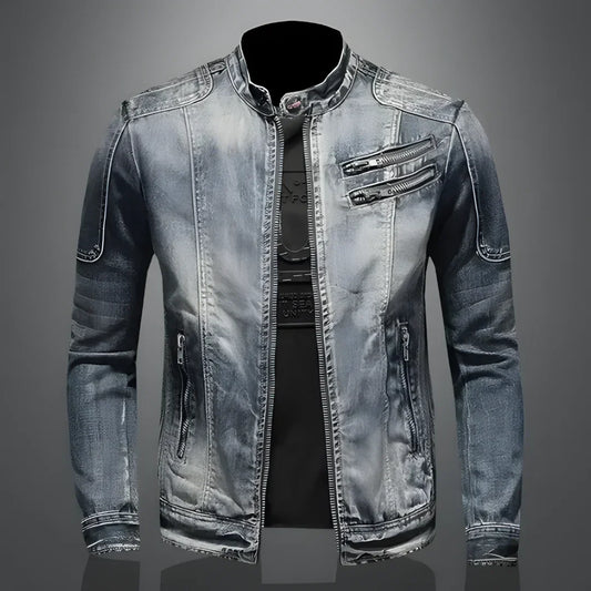 Dustin | Light Wash Stand Collar Jacket