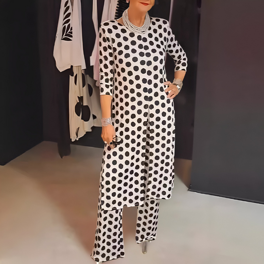 Maryse | Polka Dot Longline Top and Trouser Set