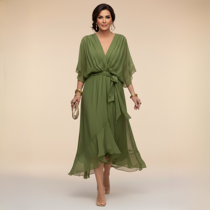 Harshani | Chiffon Wrap Midi Dress V Neck