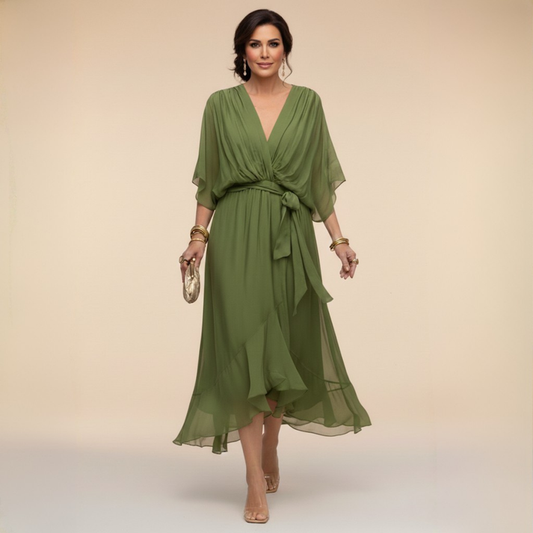 Harshani | Chiffon Wrap Midi Dress V Neck