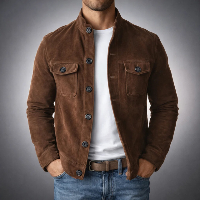 Pranas | Olive Suede-Look Button Jacket