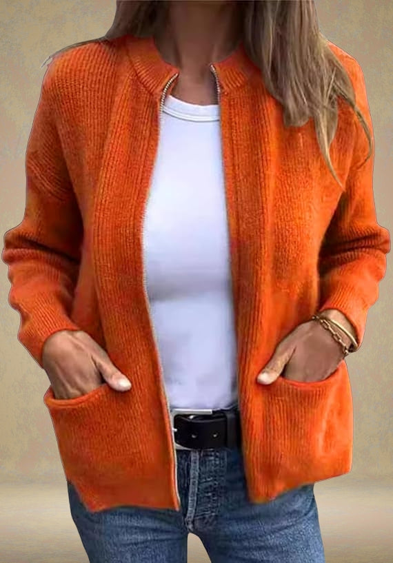 Marsha | Zip Front Ribbed Knit Cardigan