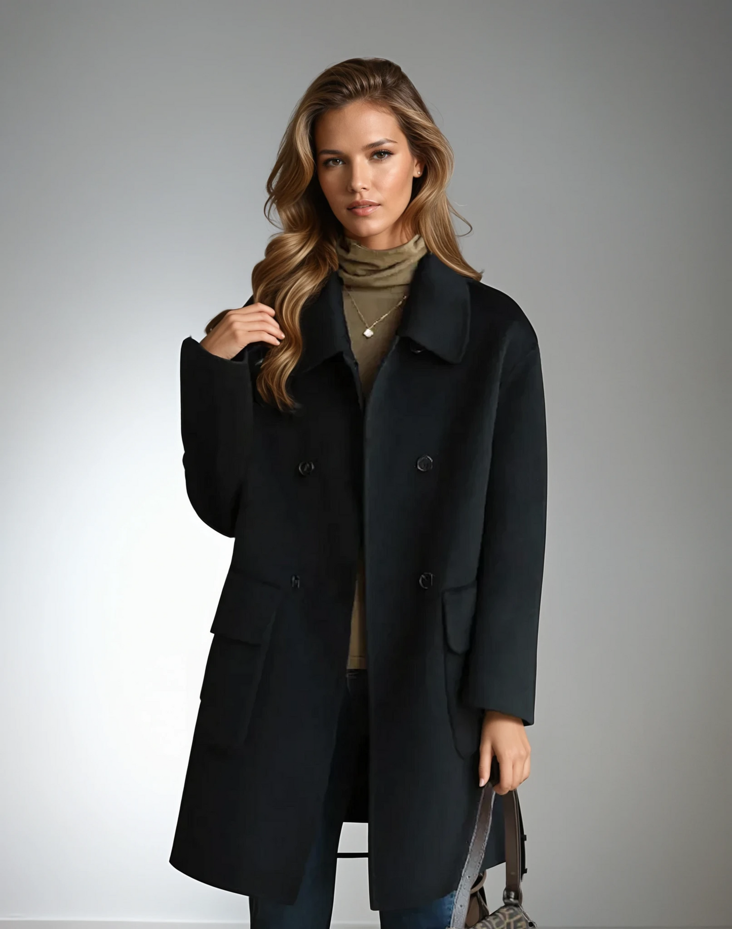 Ursulia | Long Sleeve Collared Mid-Length Coat