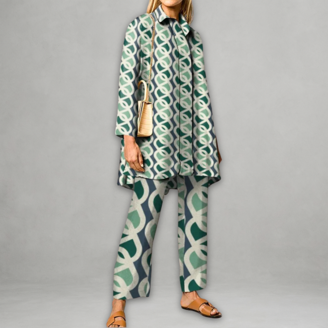 Claudette | Two Piece Set Green Geometric Print