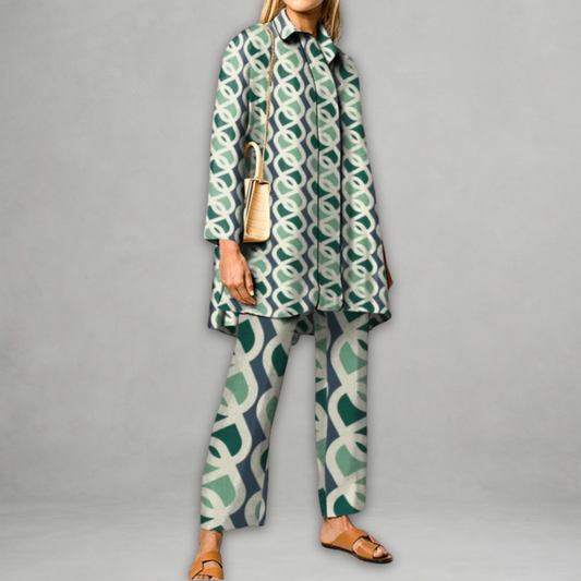 Claudette | Two Piece Set Green Geometric Print