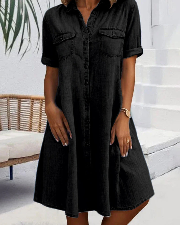 Sveta | Denim-Style Button Front Shirt Dress