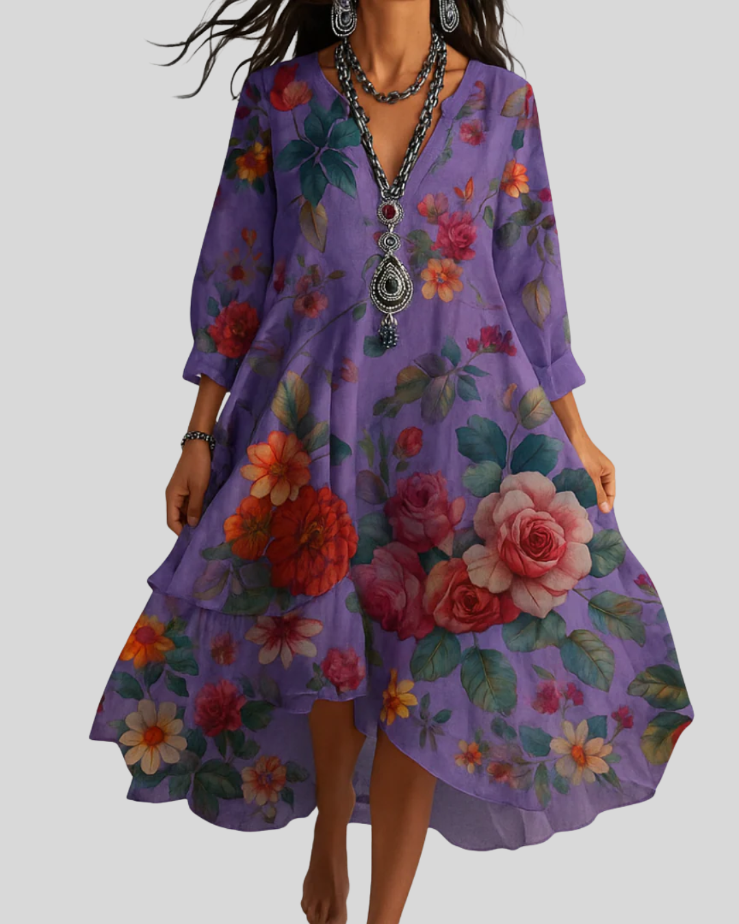 Debra | Floral V-Neck High Low Dress