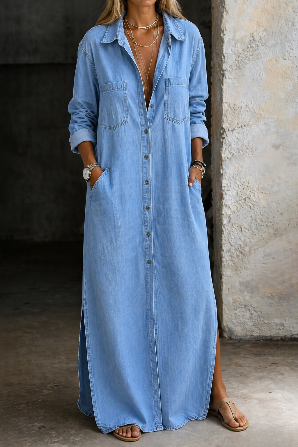 Noshina | Maxi Shirt Dress with Button Front