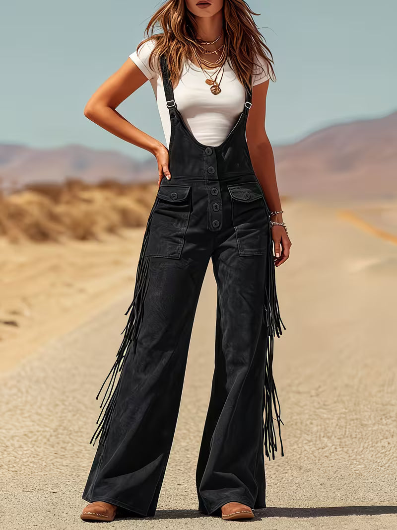 Ketiya - Wide Leg Cargo Pants With Fringe Trim
