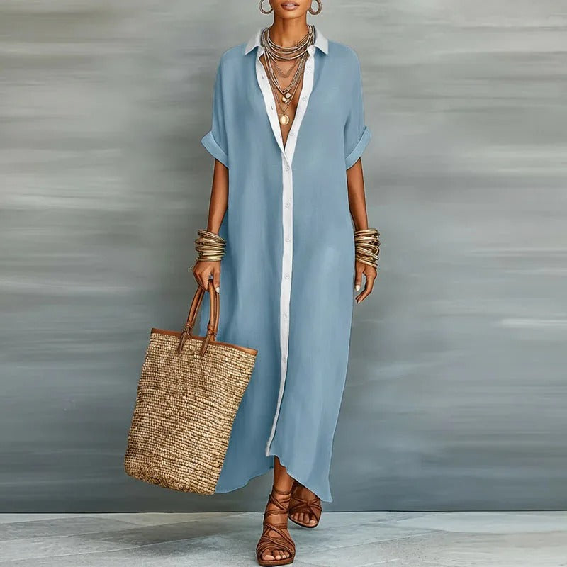 Nerena | Oversized Button Front Midi Shirt Dress