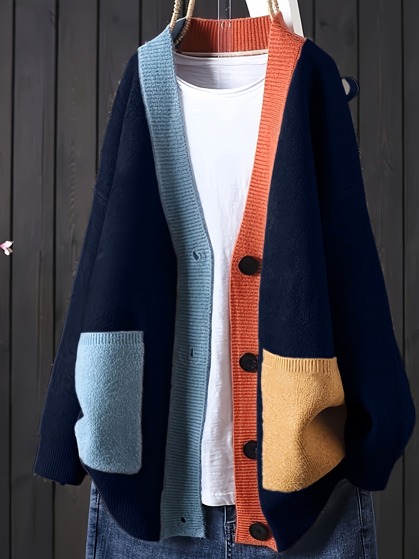 Peggy | Colour Block Button Front Cardigan