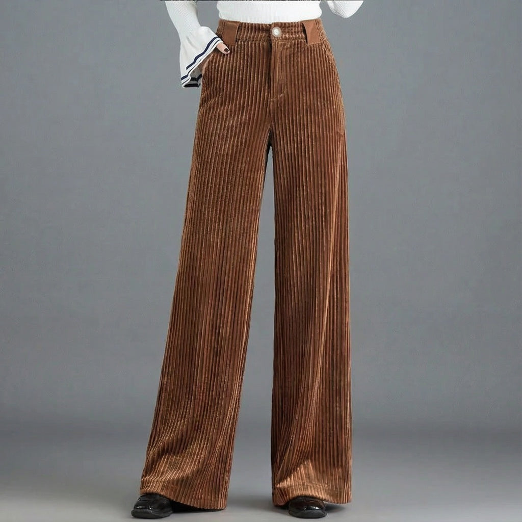 Shivila | Ribbed Wide Leg High Waist Trousers