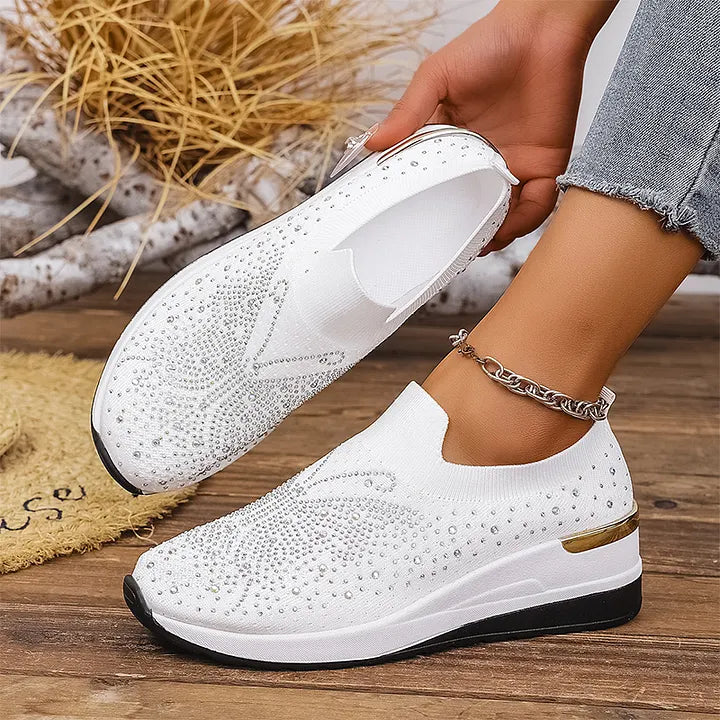 Josia | Trainers Slip On Rhinestone Wedge Sole