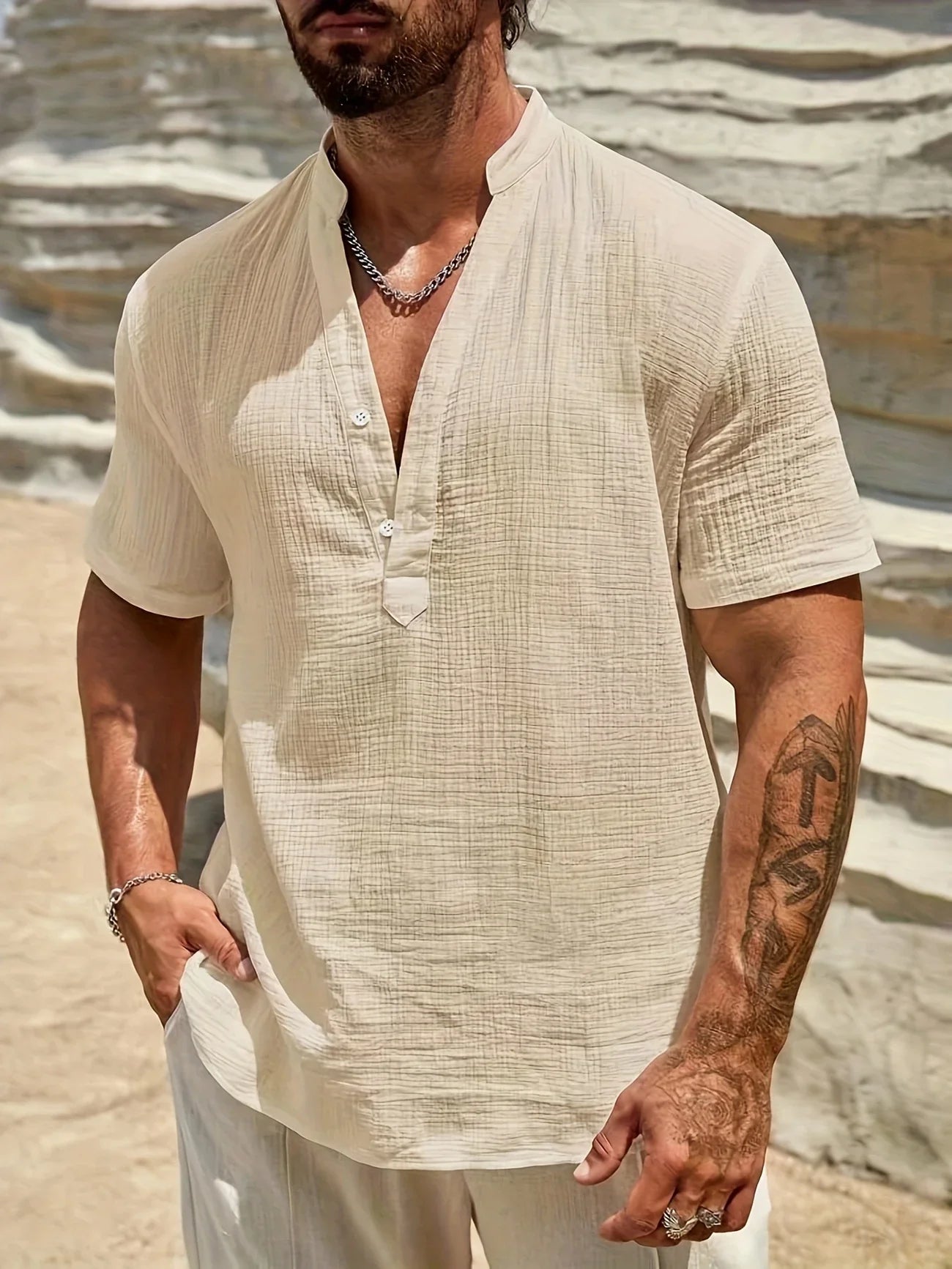 Sancho | Short Sleeve Stand Collar Shirt