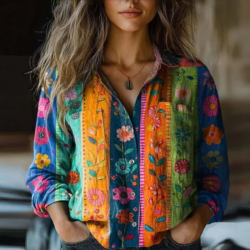 Morena | Red Printed Button Front Blouse