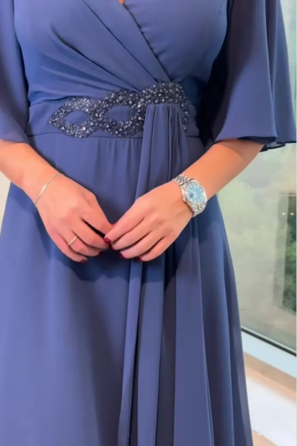 Bhagya - Long Chiffon Dress With V Neckline