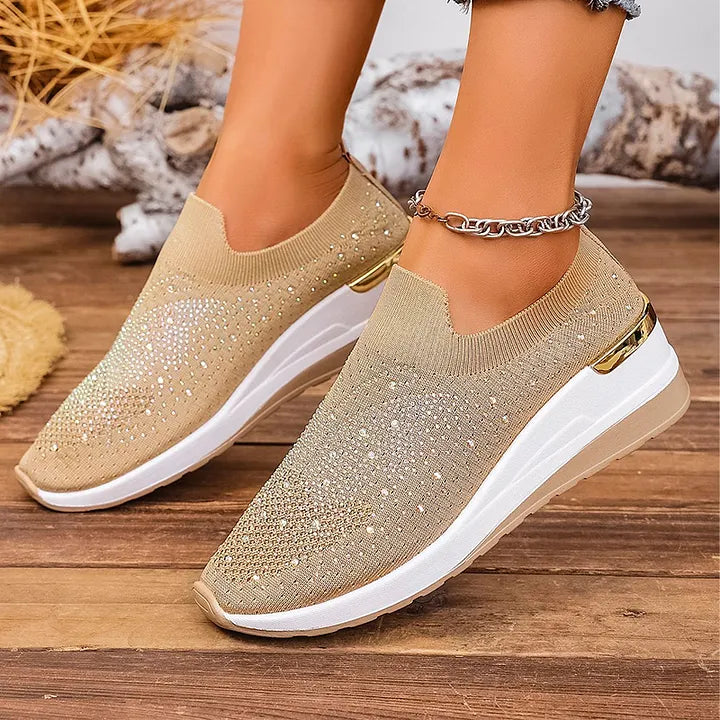 Josia | Trainers Slip On Rhinestone Wedge Sole
