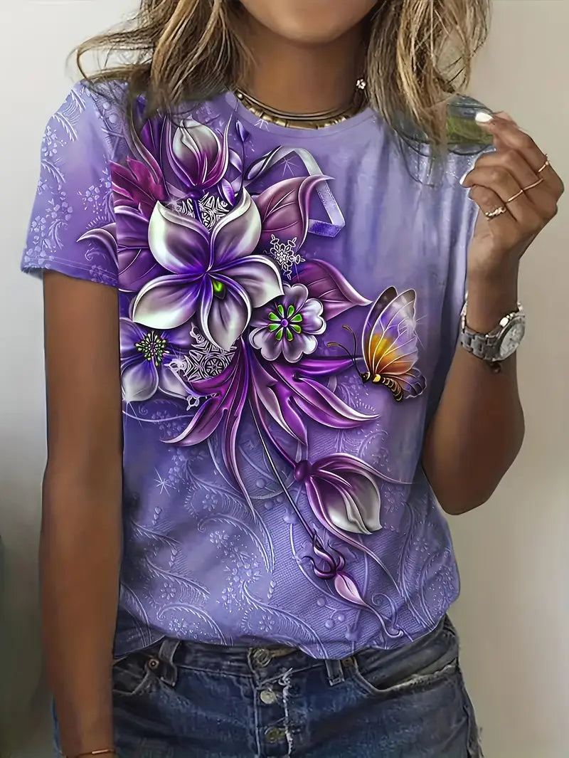 Carlisa | Floral Print Short Sleeve T Shirt