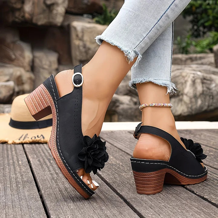 Gayanthi | Floral Block Heel Sandals