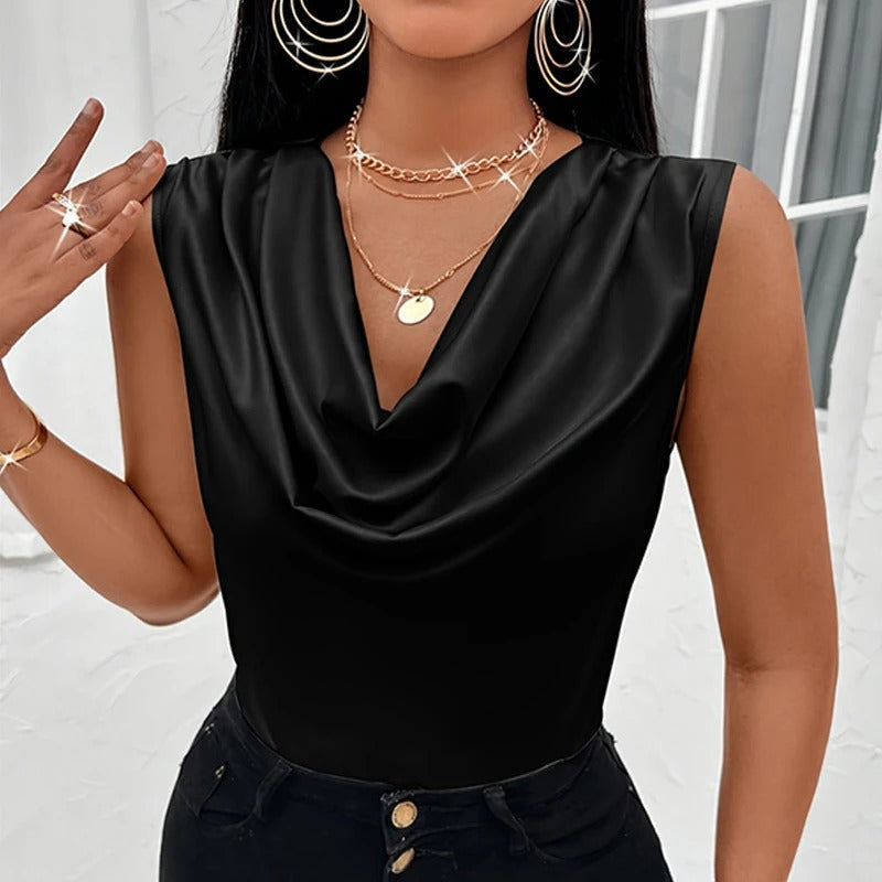 Naiyan | Sleeveless Cowl Neck Satin-Style Blouse