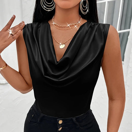 Naiyan | Sleeveless Cowl Neck Satin-Style Blouse