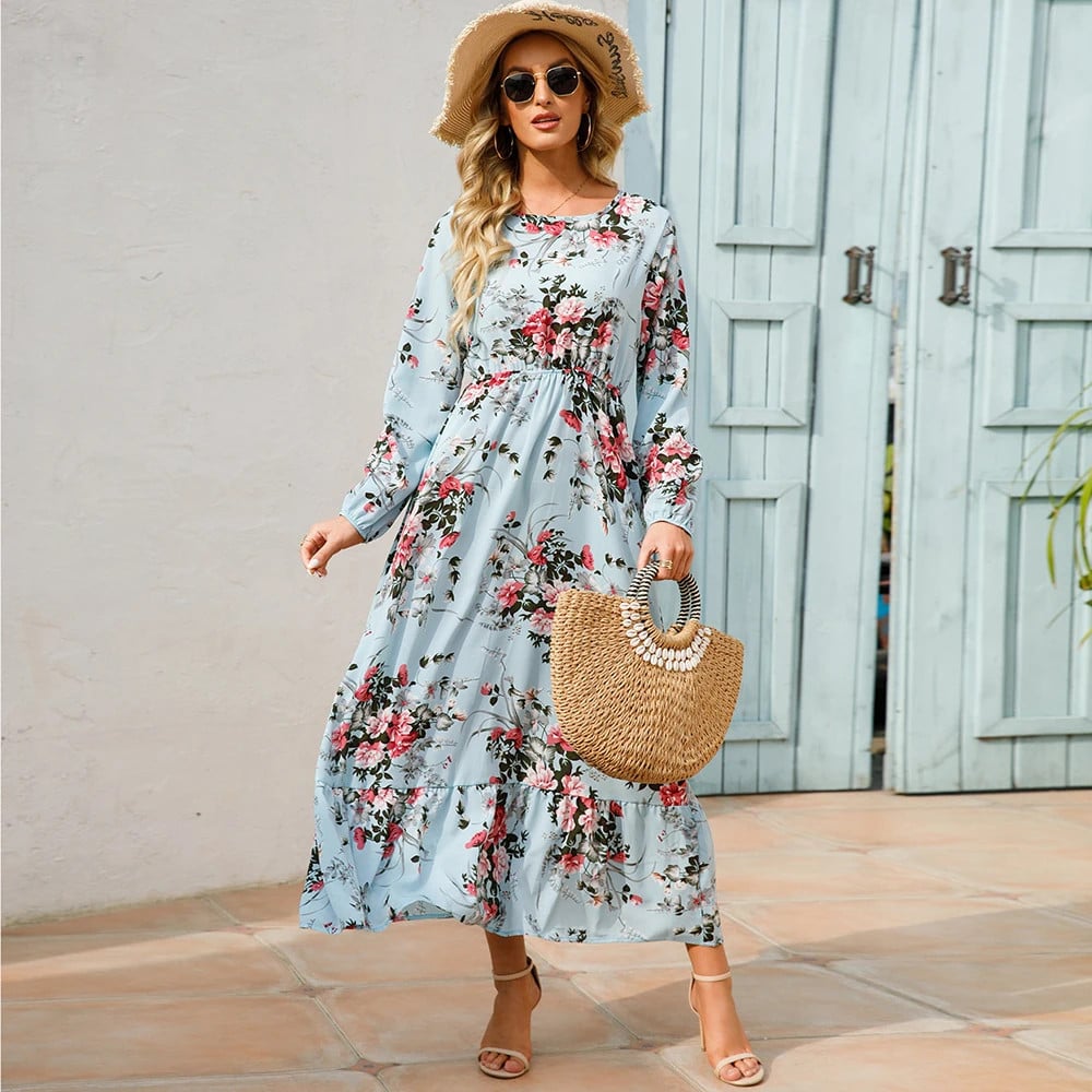 Trisha | Floral Print Maxi Dress Long Sleeves